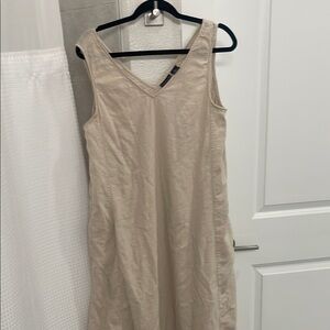 Tahari Tan Sleeveless V-Neck Sheath Dress